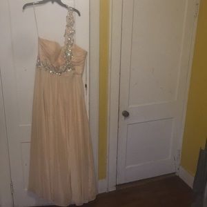 Blush pink one shoulder gown